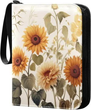 Colorful Flowers Collectible Trading Card Albums,4-Pocket Card Binder with 50 Removable Sleeves with Zipper Game Card Collection Binder Album Holder