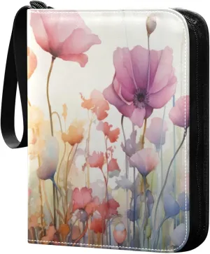 Colorful Flowers Collectible Trading Card Albums,4-Pocket Card Binder with 50 Removable Sleeves with Zipper Game Card Collection Binder Album Holder