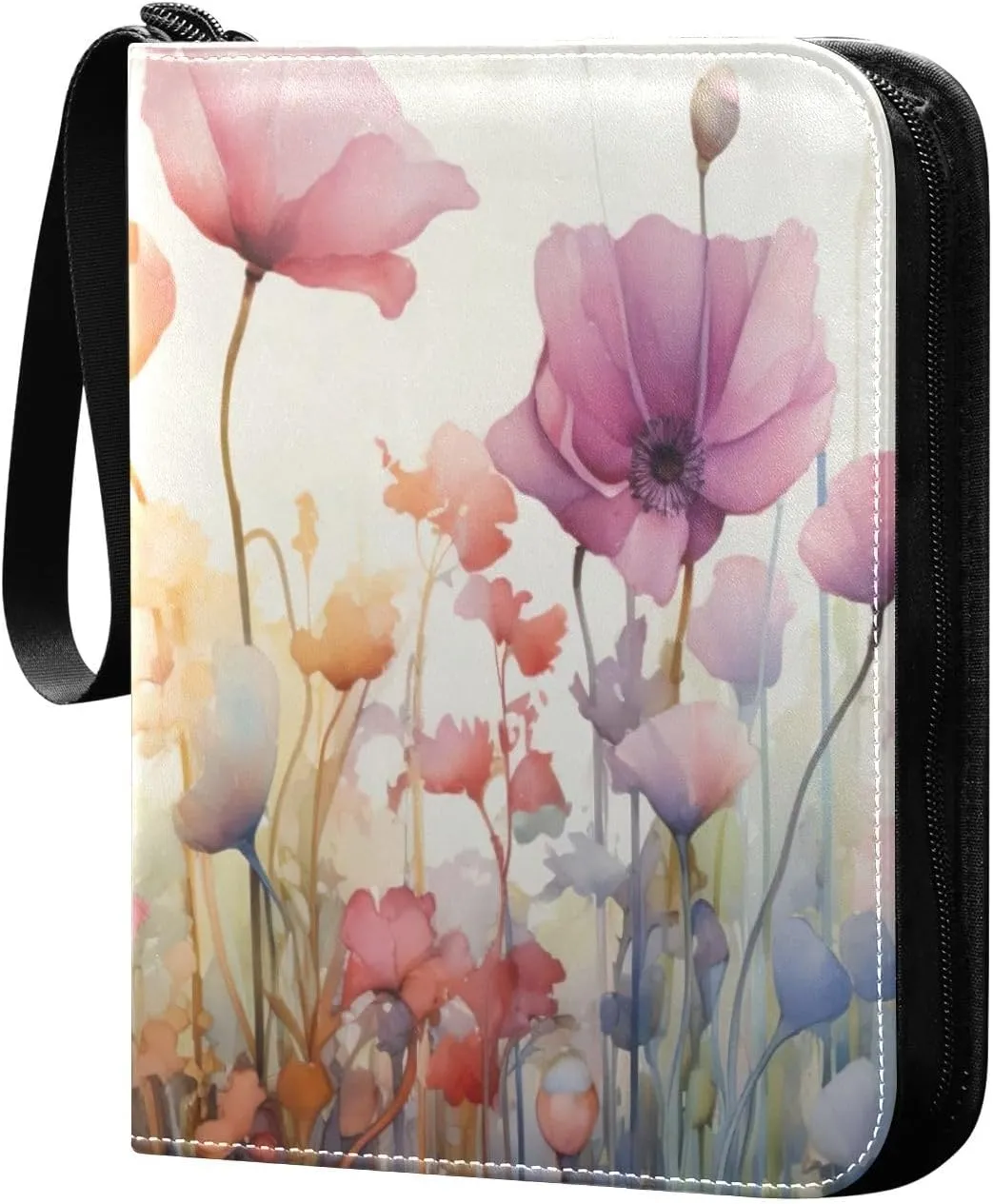 Colorful Flowers Collectible Trading Card Albums,4-Pocket Card Binder with 50 Removable Sleeves with Zipper Game Card Collection Binder Album Holder