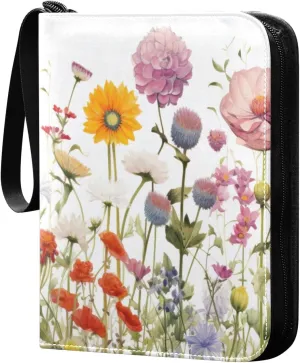 Colorful Flowers Collectible Trading Card Albums,4-Pocket Card Binder with 50 Removable Sleeves with Zipper Game Card Collection Binder Album Holder