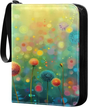 Colorful Flowers Collectible Trading Card Albums,4-Pocket Card Binder with 50 Removable Sleeves with Zipper Game Card Collection Binder Album Holder