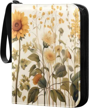 Colorful Flowers Collectible Trading Card Albums,4-Pocket Card Binder with 50 Removable Sleeves with Zipper Game Card Collection Binder Album Holder