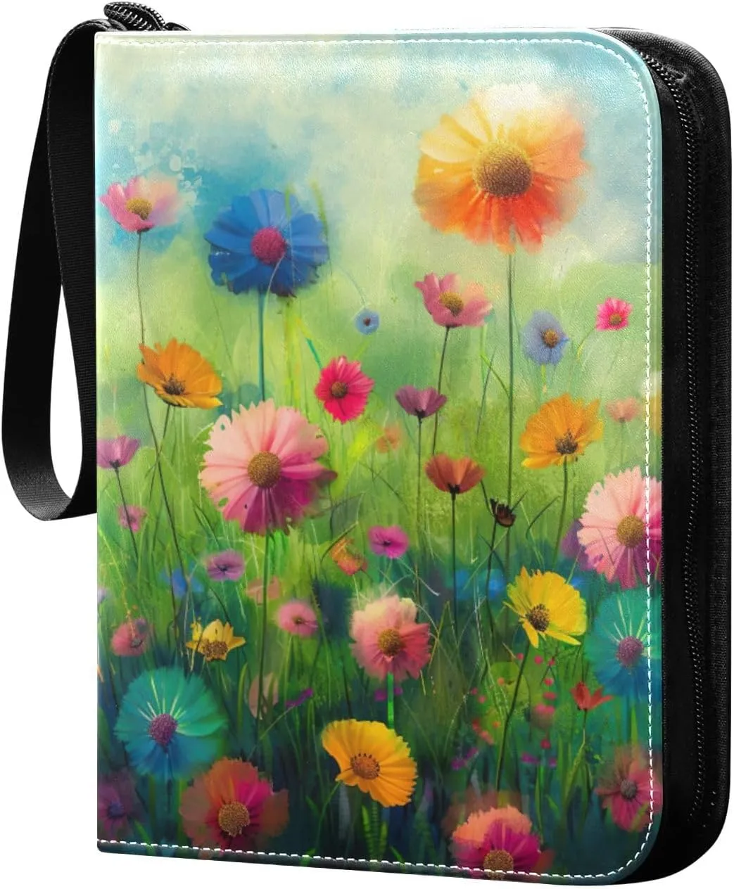 Colorful Flowers Painting Card Binder, 400 Pockets Card Holder with 50 Sleeves, Sturdy Card Holder Folders for Game Cards & Sports Cards