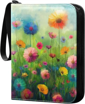 Colorful Flowers Painting Card Binder, 400 Pockets Card Holder with 50 Sleeves, Sturdy Card Holder Folders for Game Cards & Sports Cards