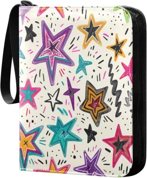 Colorful Graffiti Stars Card Binder 4-Pocket, 400 Pockets Card Holder with 50 Removable Sleeves and Zipper for Games Baseball Football Sports Card