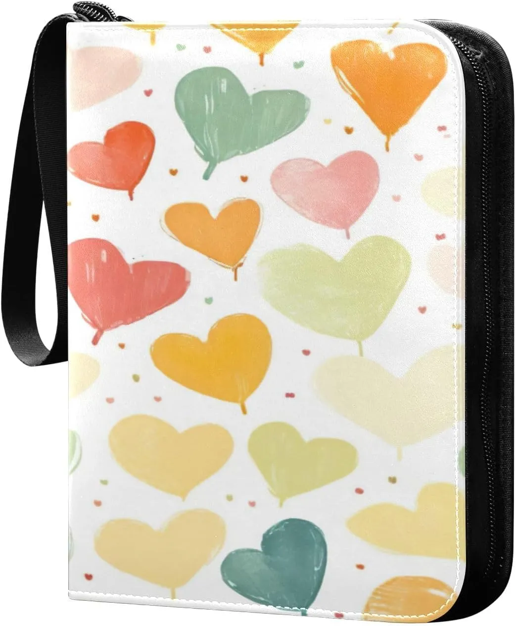 Colorful Hearts Collectible Trading Card Albums,4-Pocket Card Binder with 50 Removable Sleeves with Zipper Game Card Collection Binder Album Holder