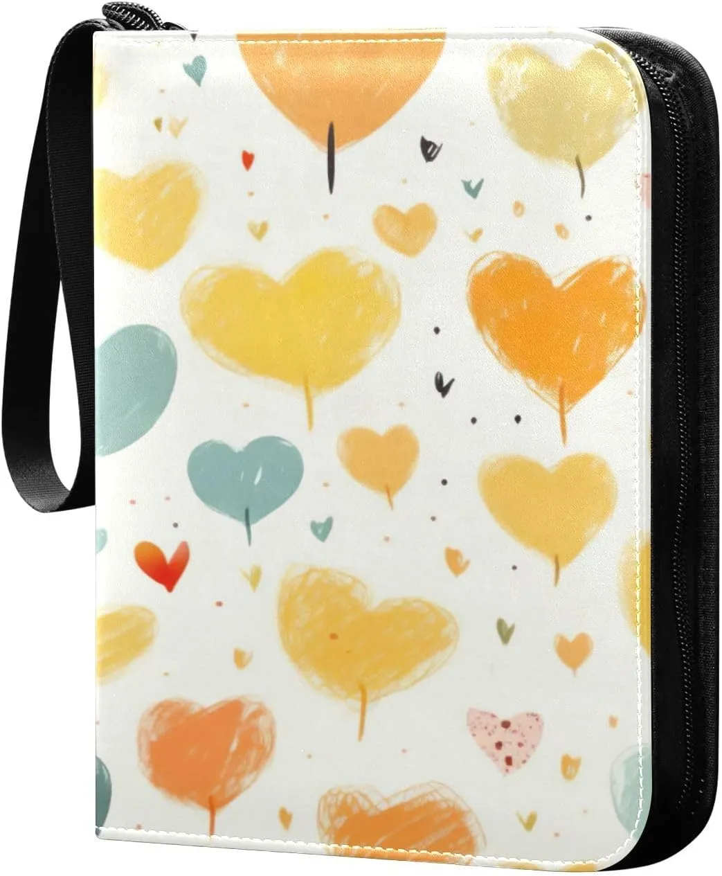 Colorful Hearts Collectible Trading Card Albums,4-Pocket Card Binder with 50 Removable Sleeves with Zipper Game Card Collection Binder Album Holder