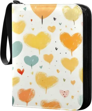 Colorful Hearts Collectible Trading Card Albums,4-Pocket Card Binder with 50 Removable Sleeves with Zipper Game Card Collection Binder Album Holder