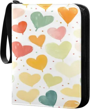 Colorful Hearts Collectible Trading Card Albums,4-Pocket Card Binder with 50 Removable Sleeves with Zipper Game Card Collection Binder Album Holder