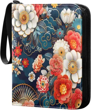 Colorful Japanese Pattern Card Binder 4-Pocket, 400 Pockets PU Waterproof Zippered Collector Card Album with 50 Removable Sleeves for Trading, Game Cards
