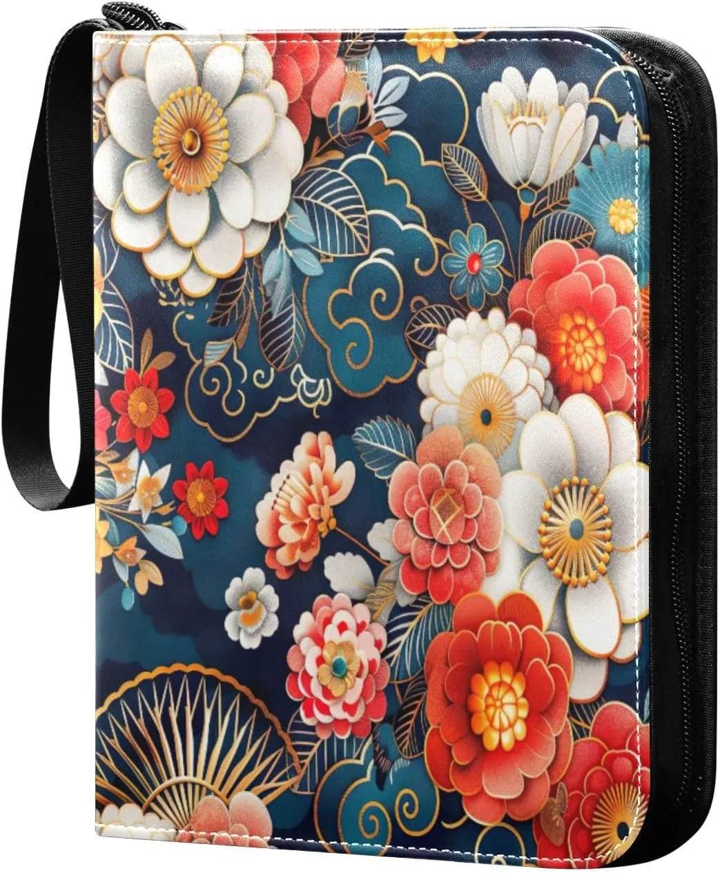 Colorful Japanese Pattern Card Binder 4-Pocket, 400 Pockets PU Waterproof Zippered Collector Card Album with 50 Removable Sleeves for Trading, Game Cards