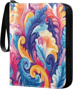 Colorful Leaves Card Binder 4-Pocket, 400 Pockets PU Waterproof Zippered Collector Card Album with 50 Removable Sleeves for Trading, Game Cards