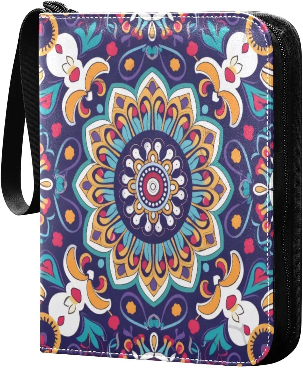 Colorful Mandala Card Binder 4-Pocket, 400 Pockets Card Holder with 50 Removable Sleeves and Zipper for Games Baseball Football Sports Card