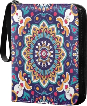 Colorful Mandala Card Binder 4-Pocket, 400 Pockets Card Holder with 50 Removable Sleeves and Zipper for Games Baseball Football Sports Card