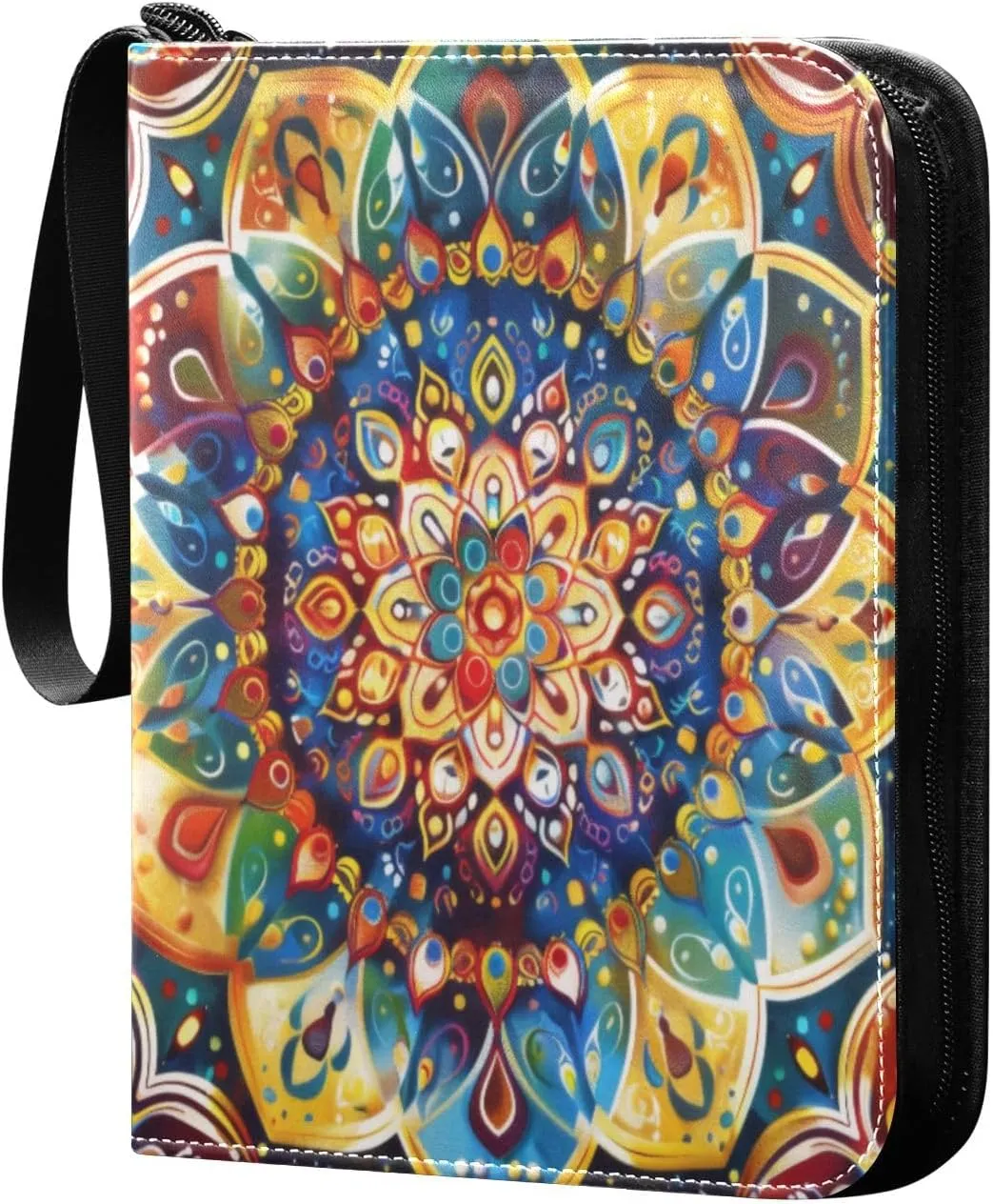 Colorful Mandala Card Binder 4-Pocket, 400 Pockets PU Waterproof Zippered Collector Card Album with 50 Removable Sleeves for Trading, Game Cards