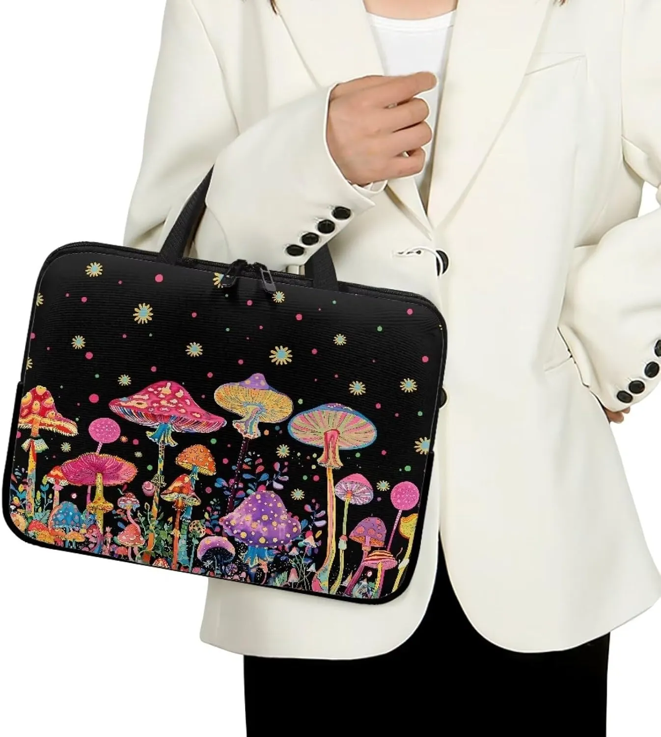 Colorful Mushrooms 10-17 Inch Kids Tablet Portable Neoprene Zipper Carrying Sleeve Case Bag Computer Tablet Handbag Case Notebook Messenger Briefcase for Travel/Business/School