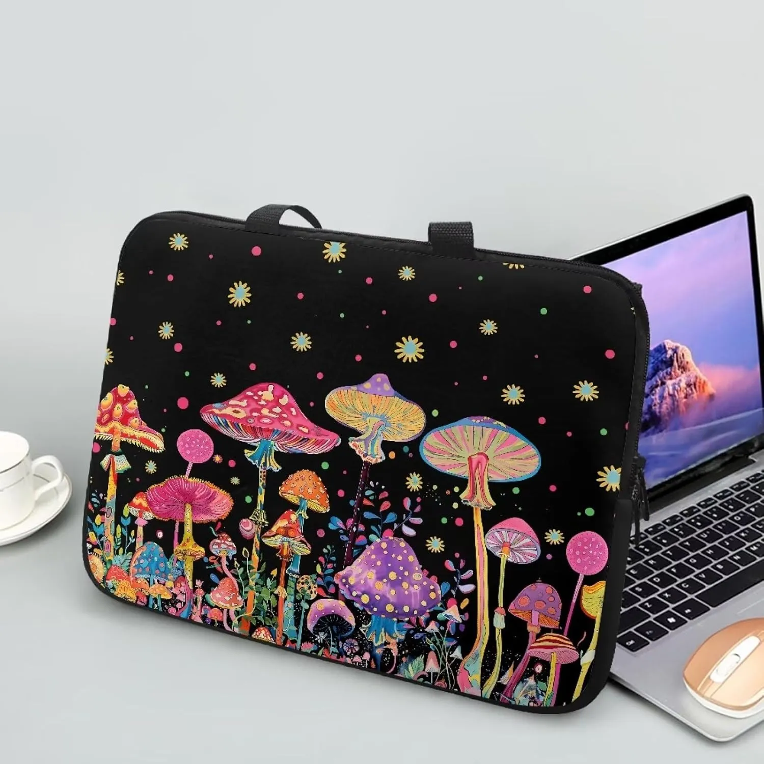 Colorful Mushrooms 10-17 Inch Kids Tablet Portable Neoprene Zipper Carrying Sleeve Case Bag Computer Tablet Handbag Case Notebook Messenger Briefcase for Travel/Business/School