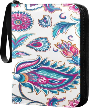 Colorful Paisley Pattern Card Binder 4-Pocket, 400 Pockets PU Waterproof Zippered Collector Card Album with 50 Removable Sleeves for Trading, Game Cards