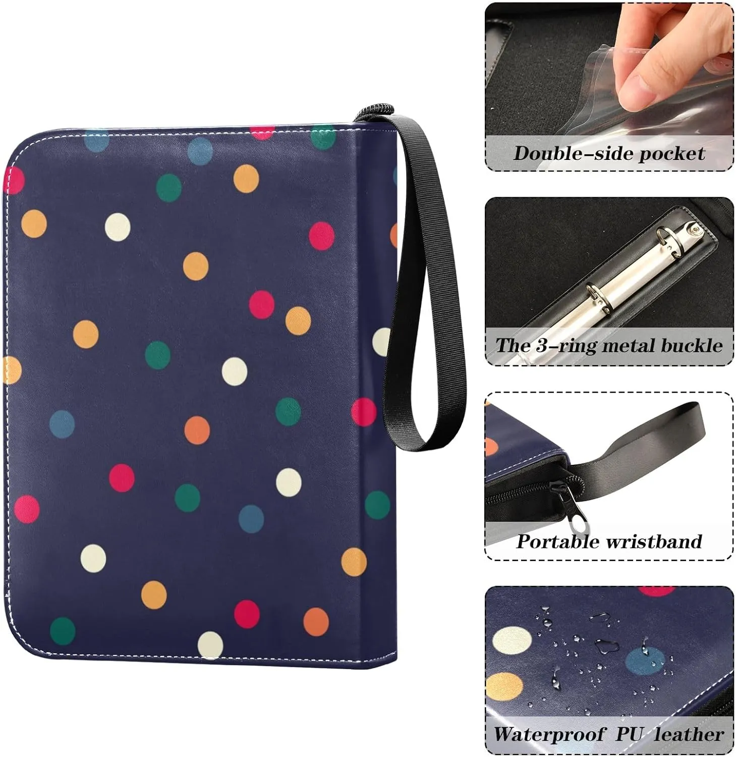 Colorful Polka Dots Card Collecting Binder, 4 Pocket Binder with Sleeves for Sports Cards, Game Cards