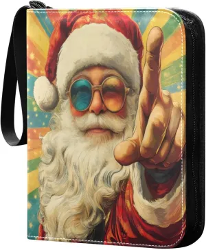Colorful Santa Claus Card Binder 4-Pocket, 400 Pockets PU Waterproof Zippered Collector Card Album with 50 Removable Sleeves for Trading, Game Cards