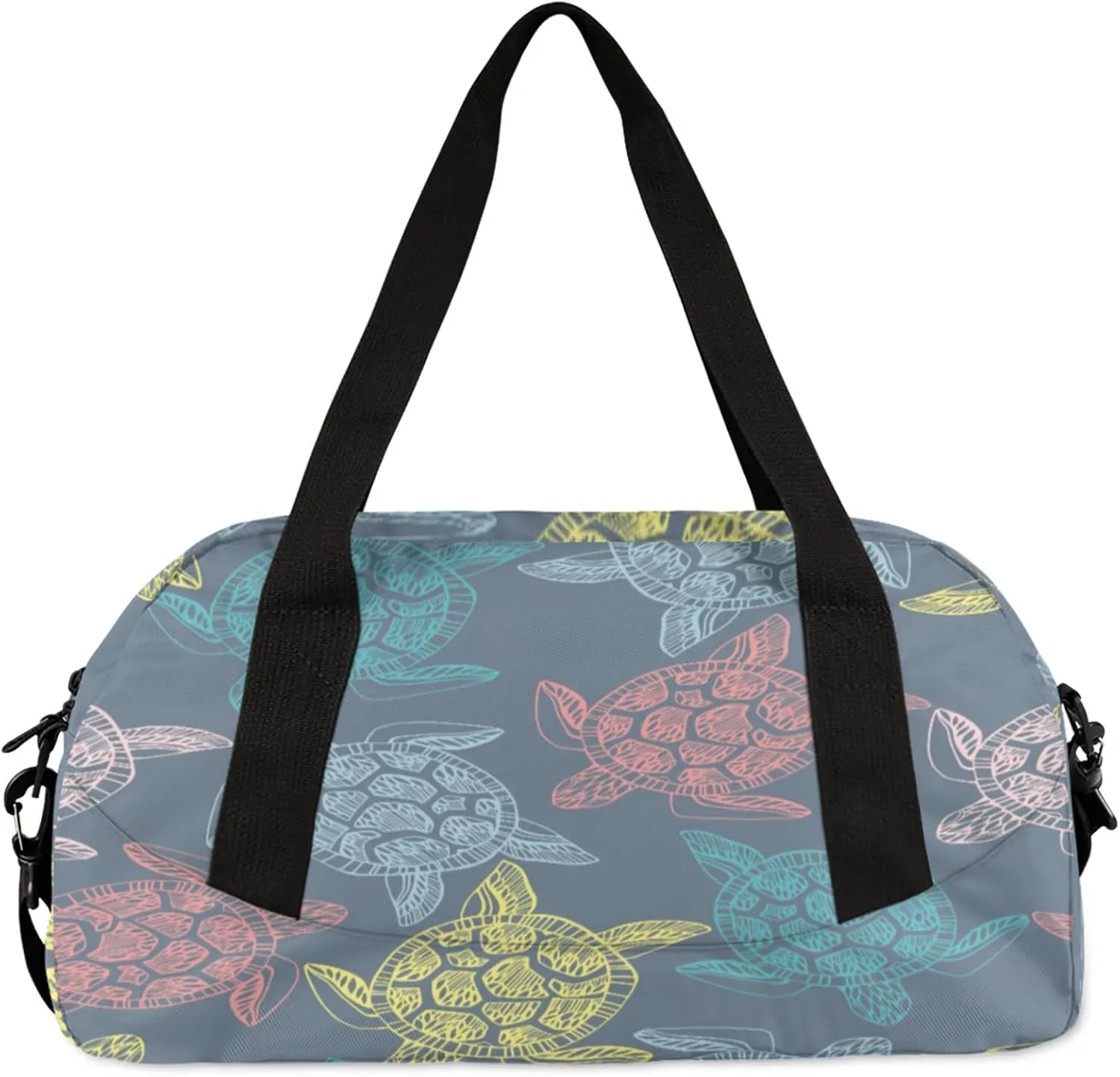 Colorful Sea Animal Turtle Kids Duffel Bag Lightweight Waterproof Sports Gym Bag with Front Zipper Pocket Foldable Weekender Overnight Bag for School Practice Gymnastic Ballet