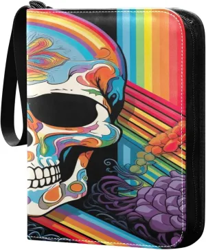 Colorful Skull Card Binder Trading Card Binder with 50 Removable Sleeves, 400 Card Collection Binder Multicolor Card Albums with Zipper