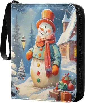 Colorful Snowman Card Binder 4-Pocket, 400 Pockets PU Waterproof Zippered Collector Card Album with 50 Removable Sleeves for Trading, Game Cards