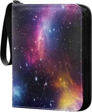 Colorful Space Star Card Binder 4-Pocket, 400 Pockets Card Holder with 50 Removable Sleeves and Zipper for Games Baseball Football Sports Card