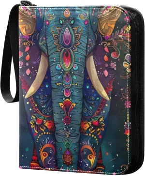 Colorful Tribal Elephant Card Binder, 400 Pockets Card Holder with 50 Sleeves, Sturdy Card Holder Folders for Game Cards & Sports Cards