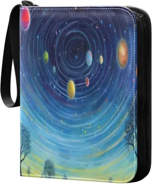 Colorful Universe Card Binder with 50 Removable Page Sleeves PU Leather Collectible Trading Card Albums Book with Zipper for Games Card,Baseball Cards