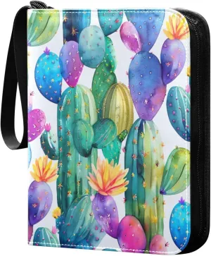 Colorful Watercolor Cactus Card Binder, 400 Pockets Card Holder with 50 Sleeves, Sturdy Card Holder Folders for Game Cards & Sports Cards