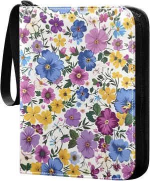 Colorful Watercolor Flowers Card Binder, 400 Pockets Card Holder with 50 Sleeves, Sturdy Card Holder Folders for Game Cards & Sports Cards