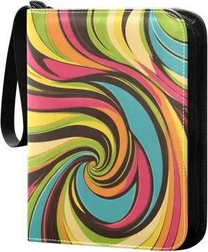 Colorful Waves Swirl Pattern Card Binder 4-Pockets, 400 Pockets Card Holder with 50 Removable Sleeves, Trading Card Collector Zipper Album Holder, Collector Album