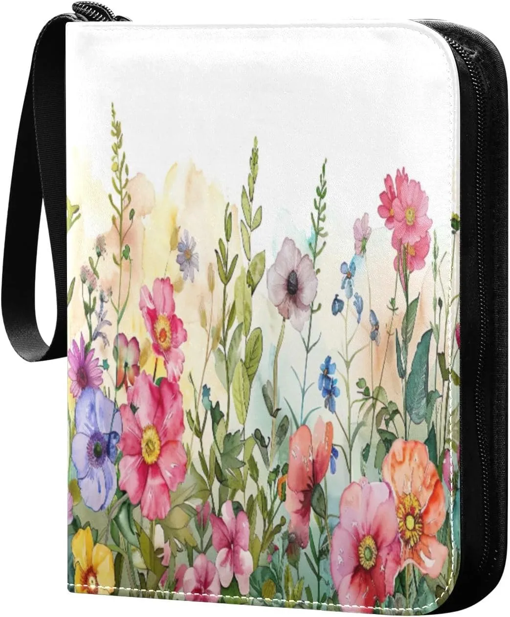 Colorful Wild Flowers (13) Card Binder with 50 Removable Page Sleeves PU Leather Collectible Trading Card Albums Book with Zipper for Games Card,Baseball Cards