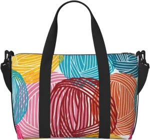 Colorful Wool Balls Travel Bag Weekender Bags for Women Men Carry on Overnight Bag Tote Bag Yoga Gym Bag With Adjustable Straps for Gym, Work, Personal Items