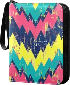 Colorful Zigzag Pattern Card Binder 4-Pocket, 400 Pockets PU Waterproof Zippered Collector Card Album with 50 Removable Sleeves for Trading, Game Cards