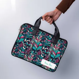 Colourfully Thin Leaves Custom Name Laptop Sleeve With Handle