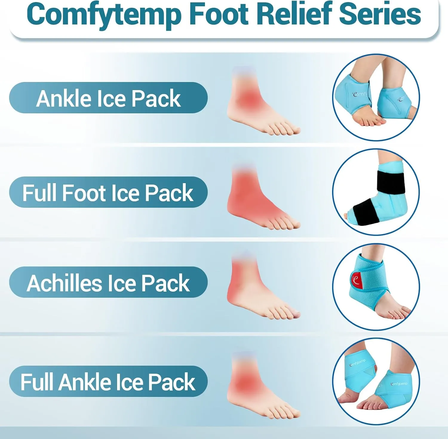 Comfytemp Ankle Ice Pack Wrap for Swelling, Plantar Fasciitis, Foot Pain Relief, FSA HSA Eligible, Gel Packs for Injuries Reusable, Hot Cold Compression for Achilles Tendonitis, Sprain Ankles, 2 Packs