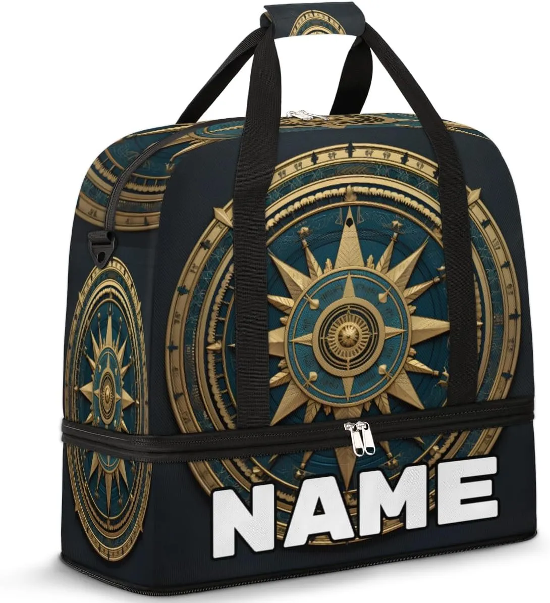 Compass Custom Foldable Duffle Bag with Shoes Compartment Personalized Large Capacity Waterproof Travel Weekender Bag Overnight Bag for Sports Gym