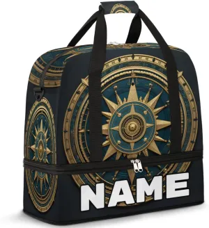 Compass Custom Foldable Duffle Bag with Shoes Compartment Personalized Large Capacity Waterproof Travel Weekender Bag Overnight Bag for Sports Gym
