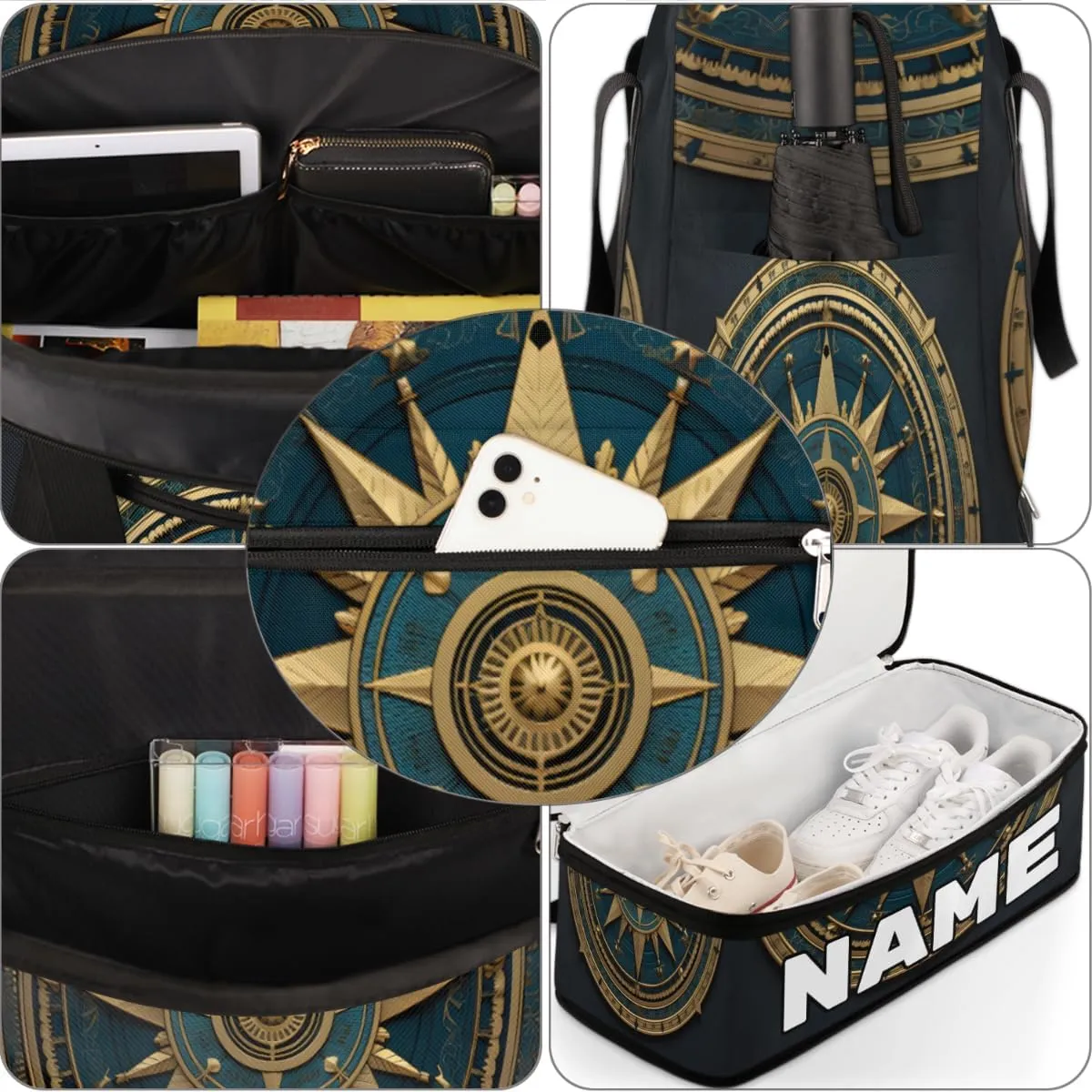 Compass Custom Foldable Duffle Bag with Shoes Compartment Personalized Large Capacity Waterproof Travel Weekender Bag Overnight Bag for Sports Gym