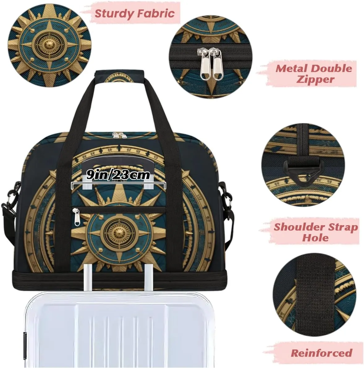 Compass Foldable Duffle Bag with Shoes Compartment Large Capacity Waterproof Travel Weekender Bag Overnight Bag for Sports Gym