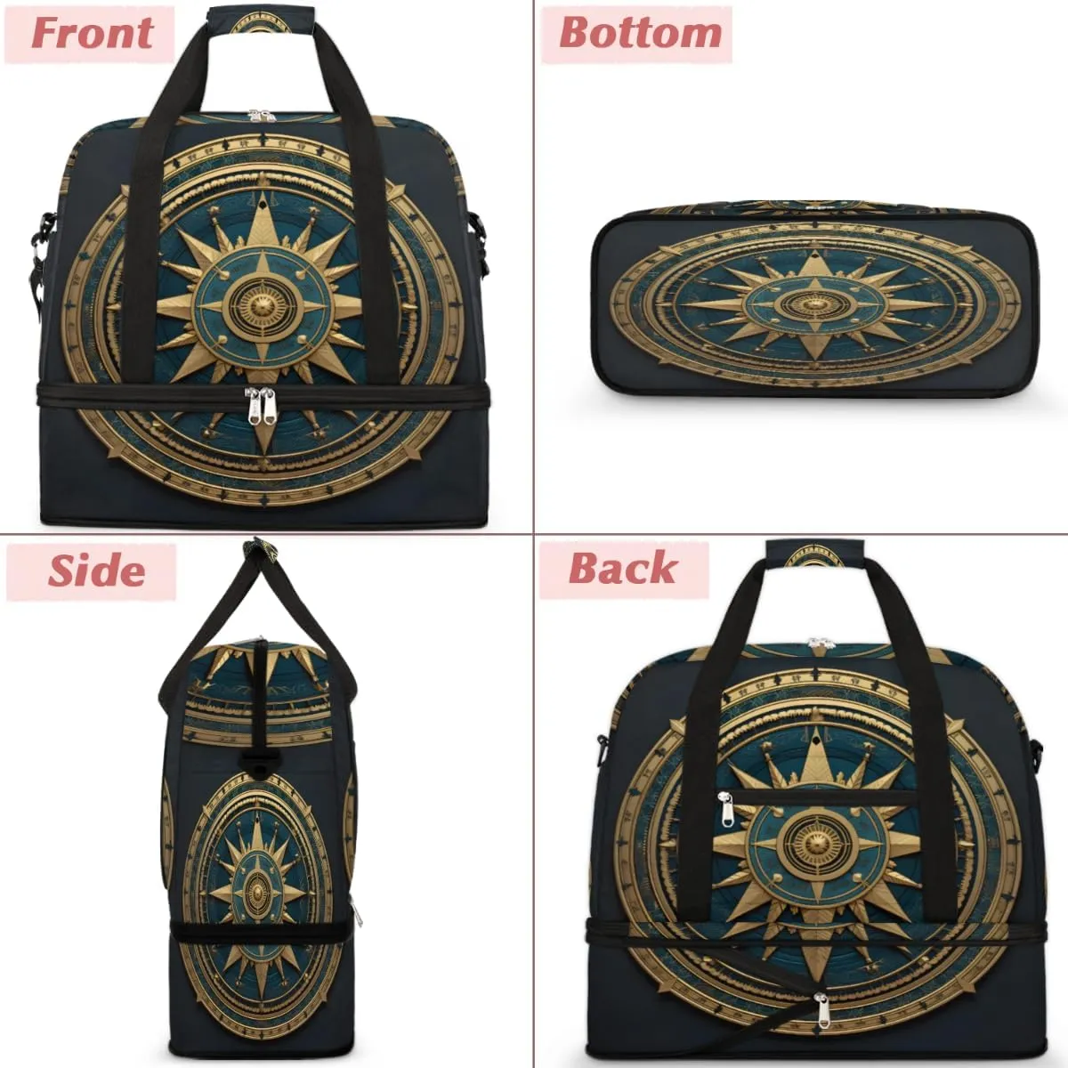 Compass Foldable Duffle Bag with Shoes Compartment Large Capacity Waterproof Travel Weekender Bag Overnight Bag for Sports Gym
