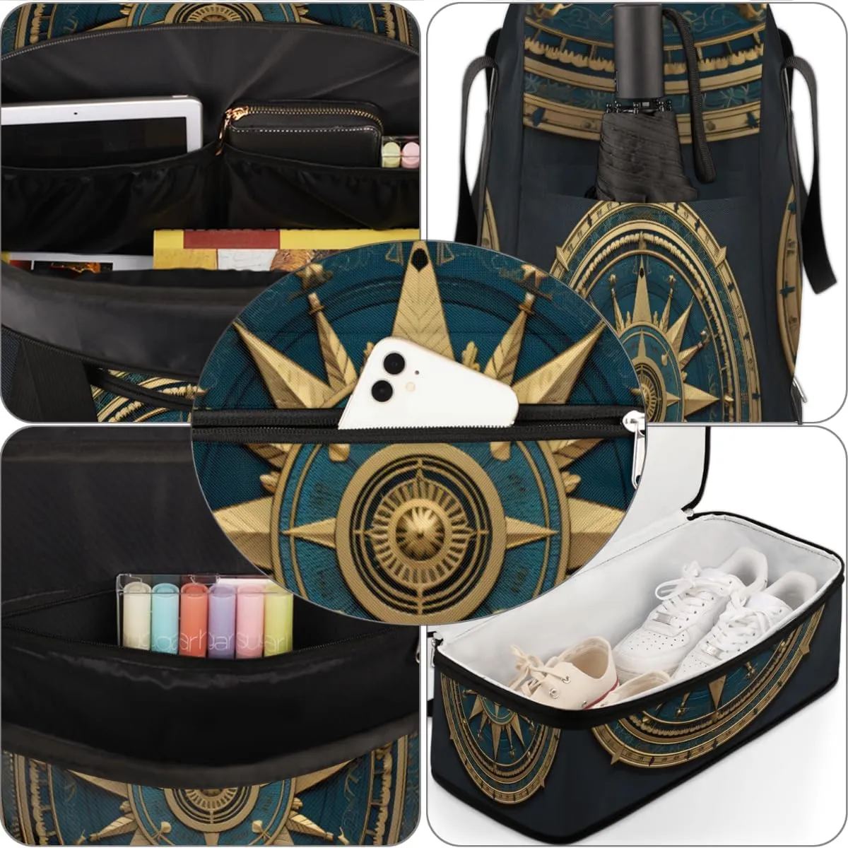 Compass Foldable Duffle Bag with Shoes Compartment Large Capacity Waterproof Travel Weekender Bag Overnight Bag for Sports Gym