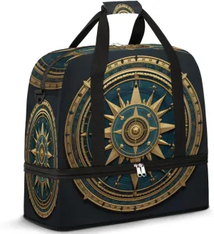 Compass Foldable Duffle Bag with Shoes Compartment Large Capacity Waterproof Travel Weekender Bag Overnight Bag for Sports Gym