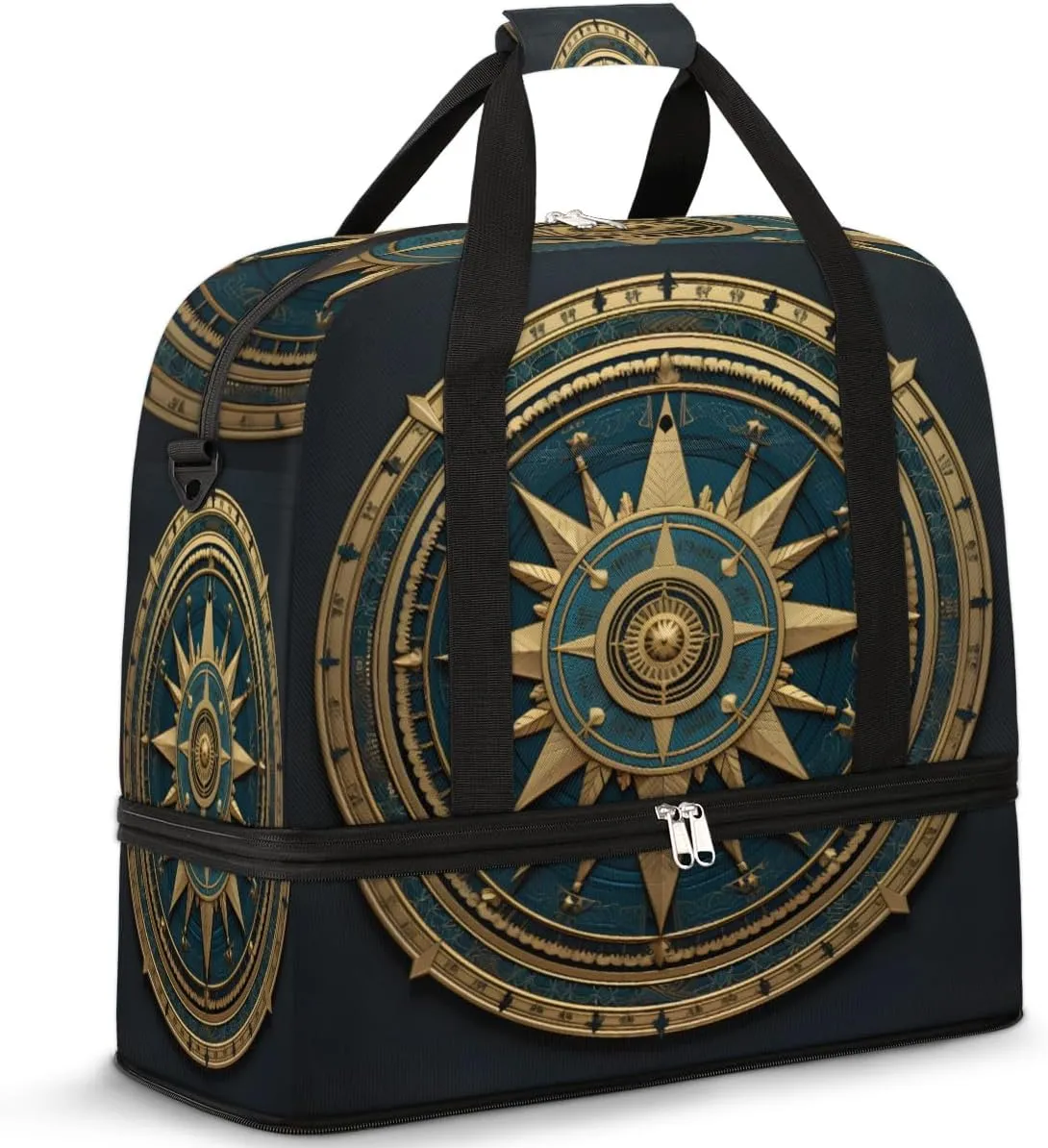 Compass Foldable Duffle Bag with Shoes Compartment Large Capacity Waterproof Travel Weekender Bag Overnight Bag for Sports Gym
