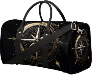Compass Pattern Travel Duffel Bag for Women Men Waterproof Foldable Overnight Weekender Bag Large Capacity Sports Gym Bag