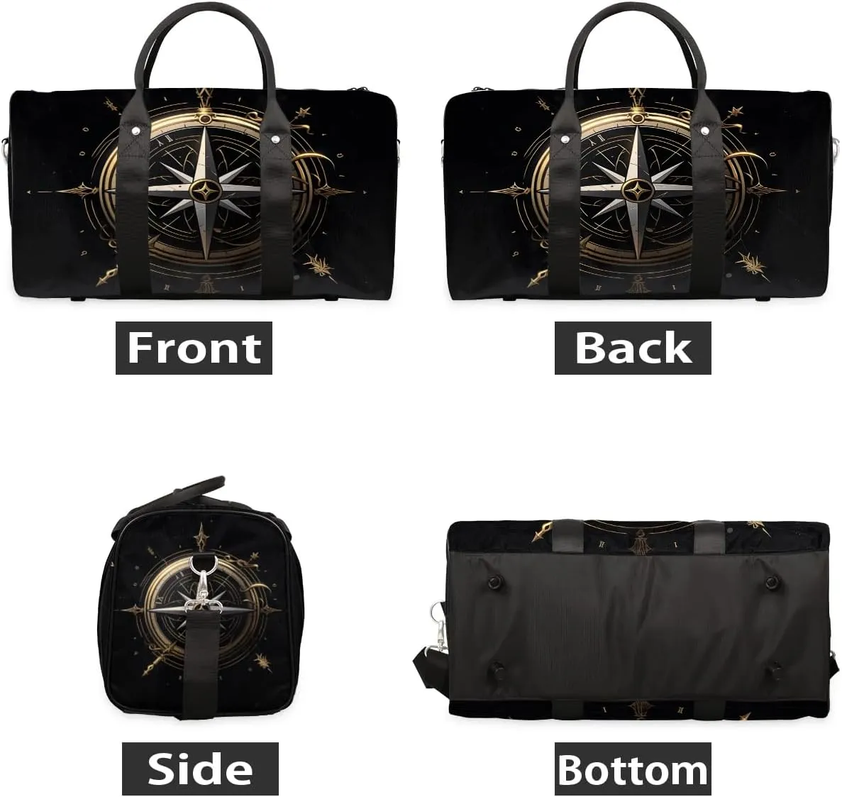 Compass Pattern Travel Duffel Bag for Women Men Waterproof Foldable Overnight Weekender Bag Large Capacity Sports Gym Bag
