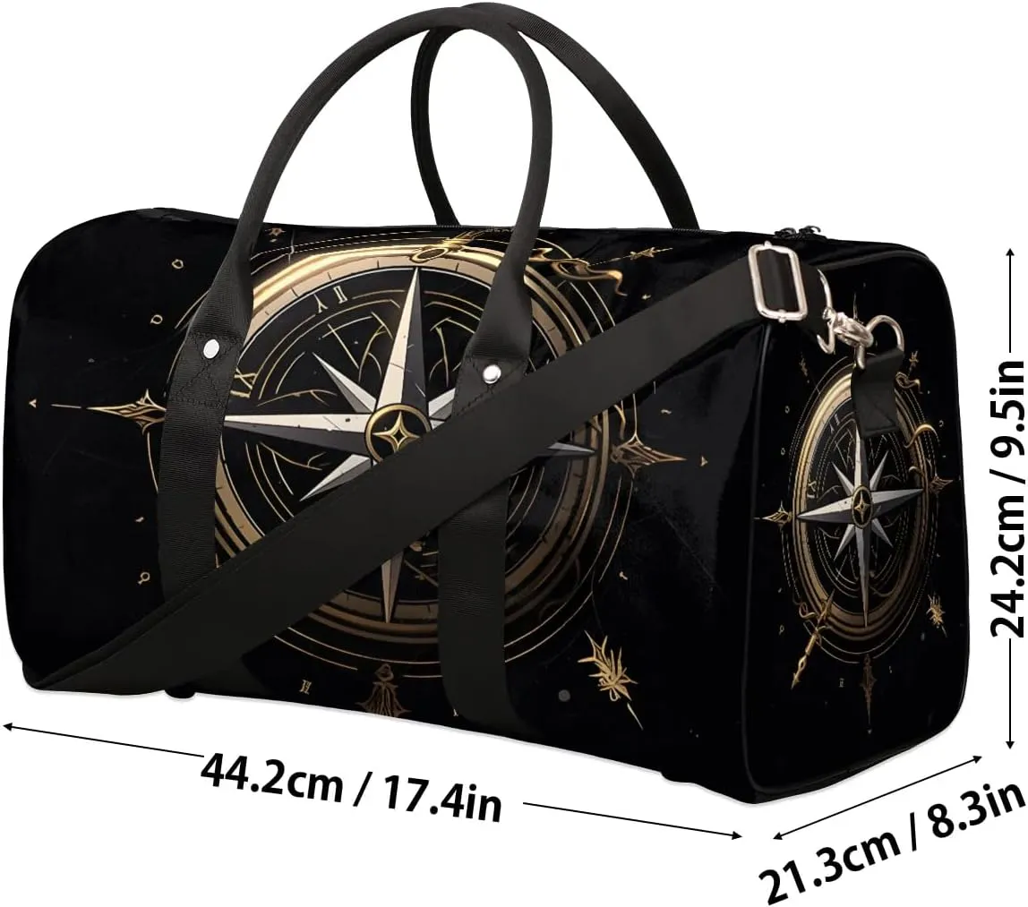 Compass Pattern Travel Duffel Bag for Women Men Waterproof Foldable Overnight Weekender Bag Large Capacity Sports Gym Bag