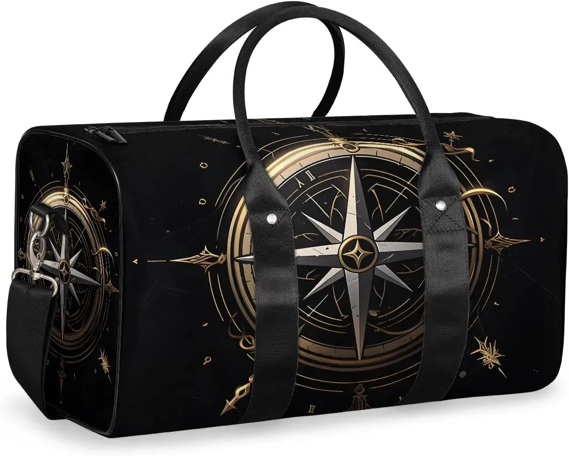 Compass Pattern Travel Duffel Bag for Women Men Waterproof Foldable Overnight Weekender Bag Large Capacity Sports Gym Bag